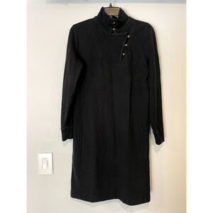 LRL Ralph Lauren Green Label Solid Black Tie Mock Neck Sweatshirt Dress, Medium